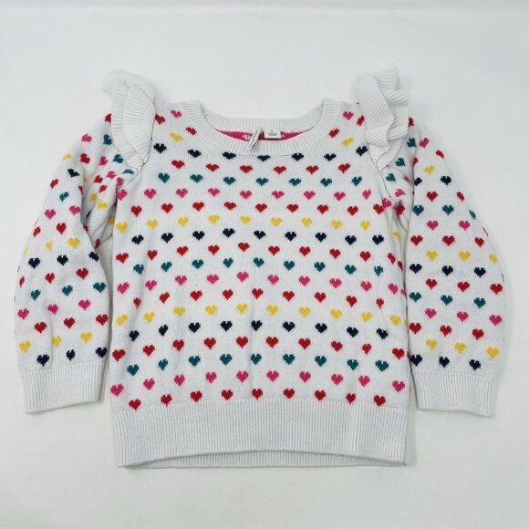 Janie & Jack Toddler Girls 2T Multi Heart Print Ruffle Sweater White $59 2038 - Picture 3 of 7